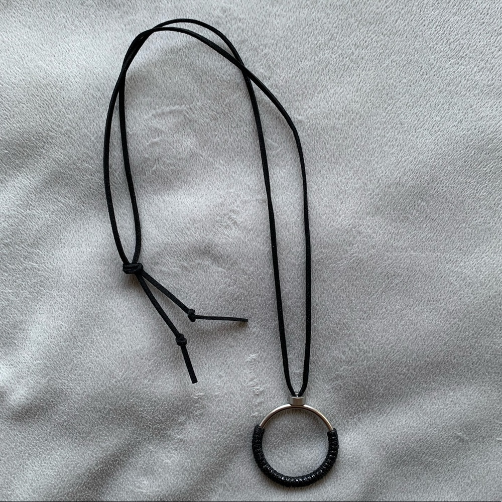 Black ‘Leather’ and Silver Long Necklace